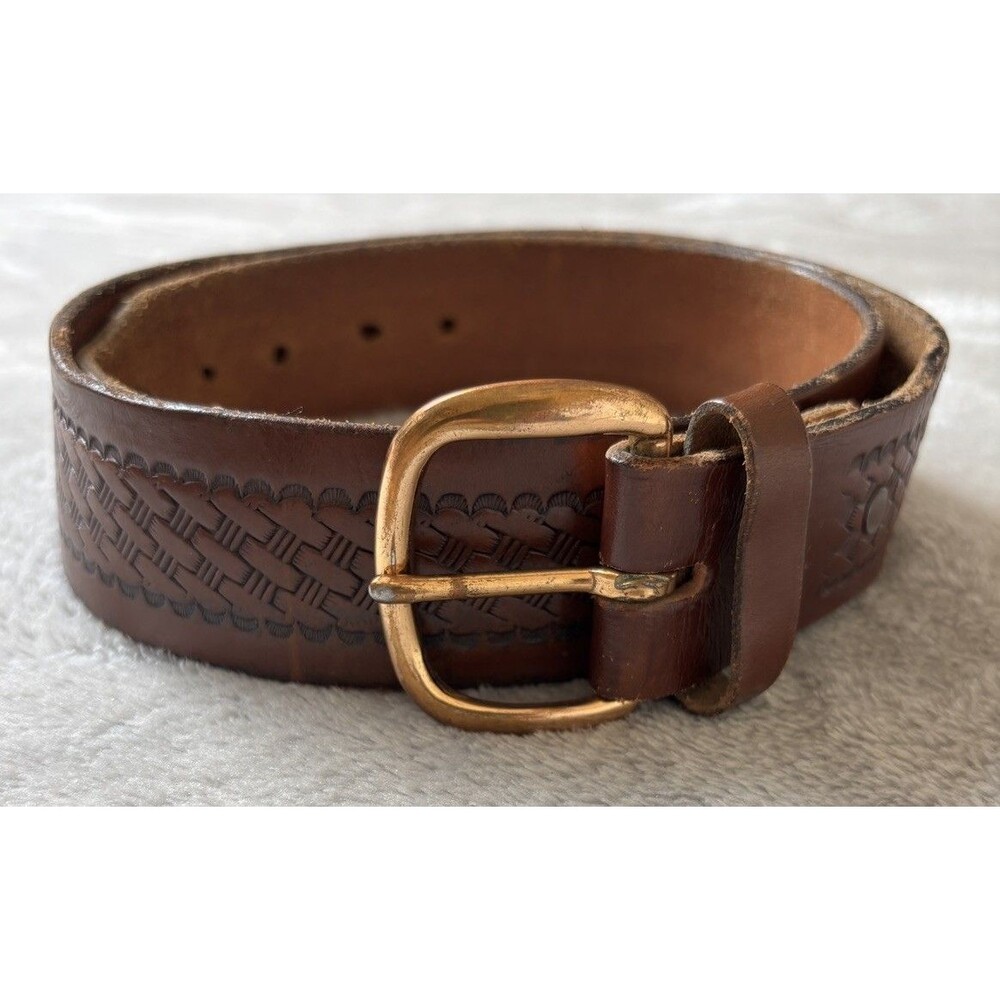 Justin Brown Leather Basketweave Belt Size 36 Western Heritage